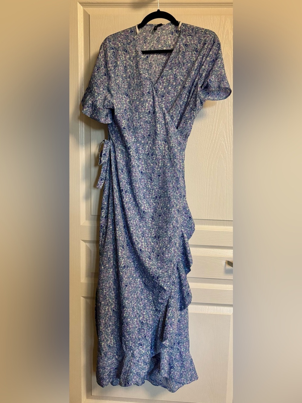 Vero Moda Lavender and Blue Floral Wrap Midi Dress